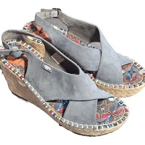 Rocket Dog Blue faux Suede Espadrille Wedge Sandals Floral Footbed Women's 8.5